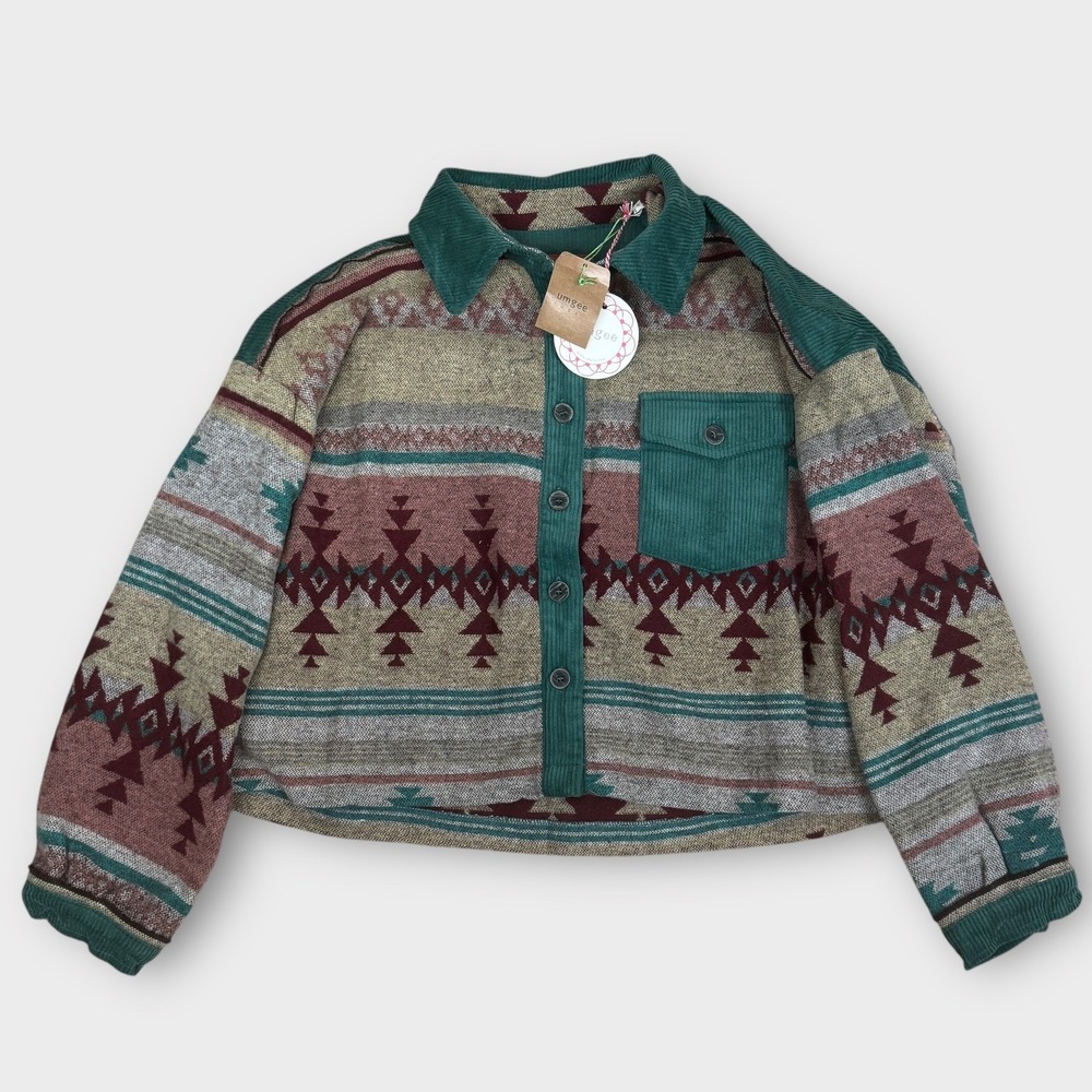 Umgee‎ NWT Southwestern Print Corduroy Collared Button Up Shirt Jacket Women M